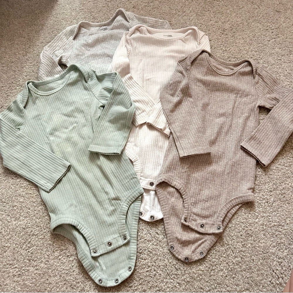 Carter's Ribbed Long-Sleeve Baby One-Piece Bodysuits - Sage, Cream, Taupe 24 m